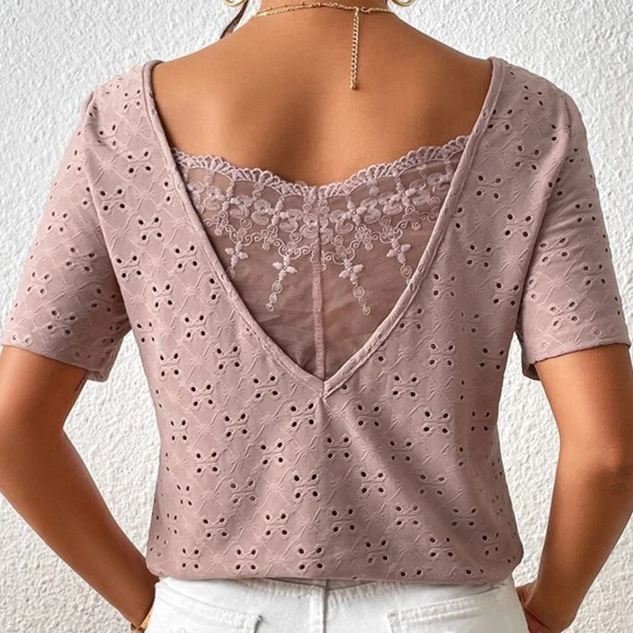 Boho Lace Eyelet Short Sleeve Top - Picture 8 of 11
